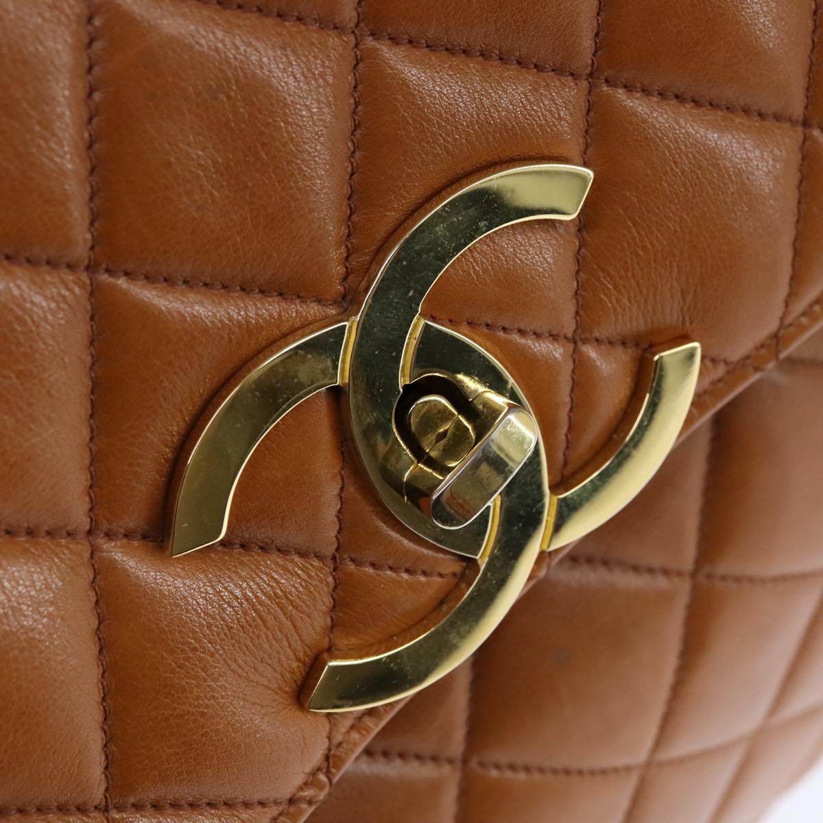CHANEL Matelasse Deca COCO Mark Hand Bag Lamb Skin Brown CC 108740