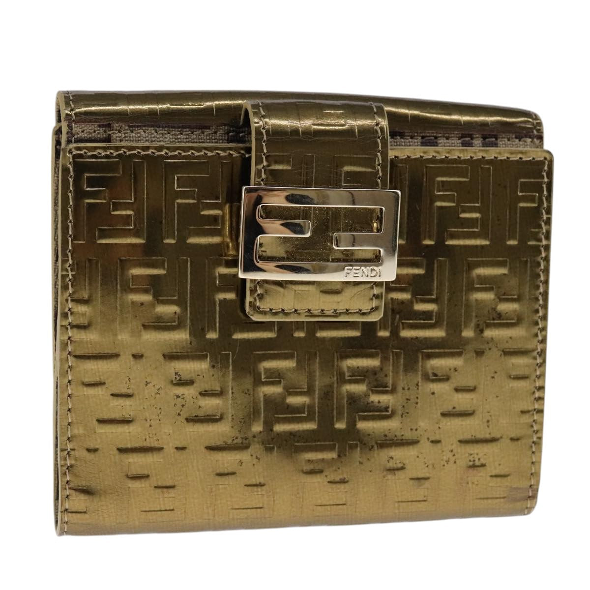 FENDI Zucchino Canvas Wallet Patent leather Gold 108922