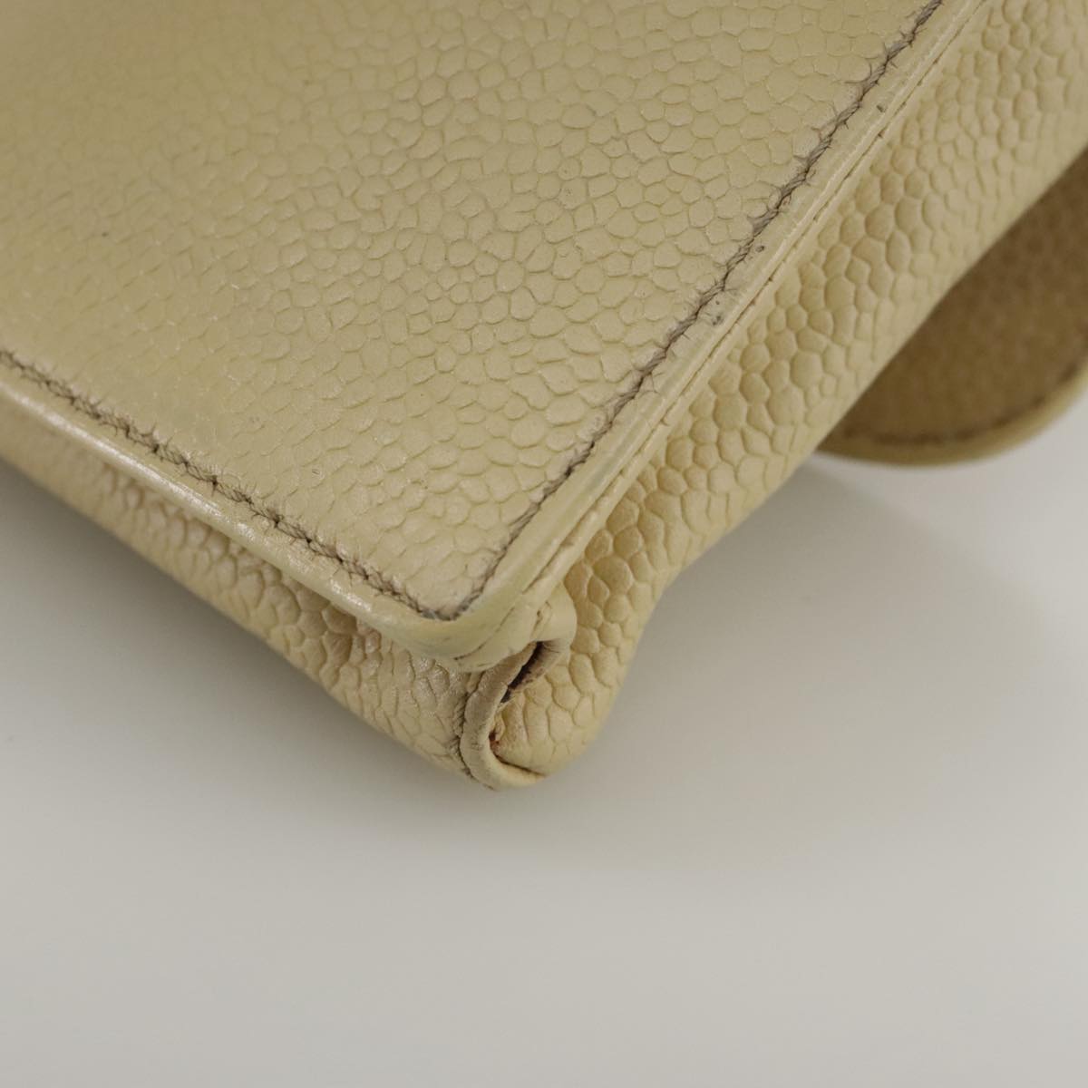 CHANEL Cigarette Case Caviar Skin Beige CC 109058