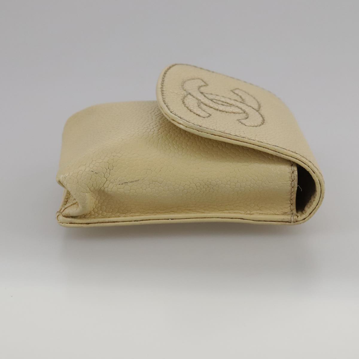 CHANEL Cigarette Case Caviar Skin Beige CC 109058