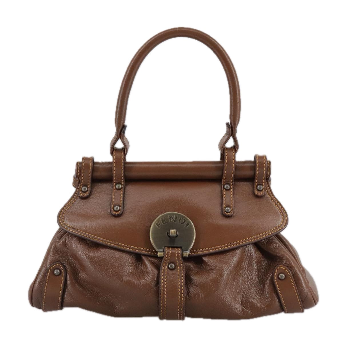 FENDI Hand Bag Leather Brown 109148