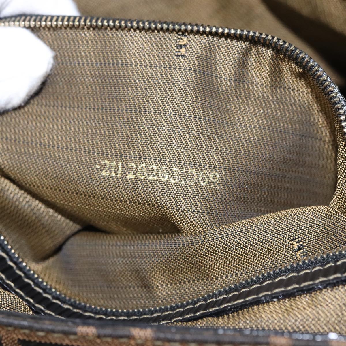 FENDI Zucca Canvas Hand Bag Brown Black gold 109153
