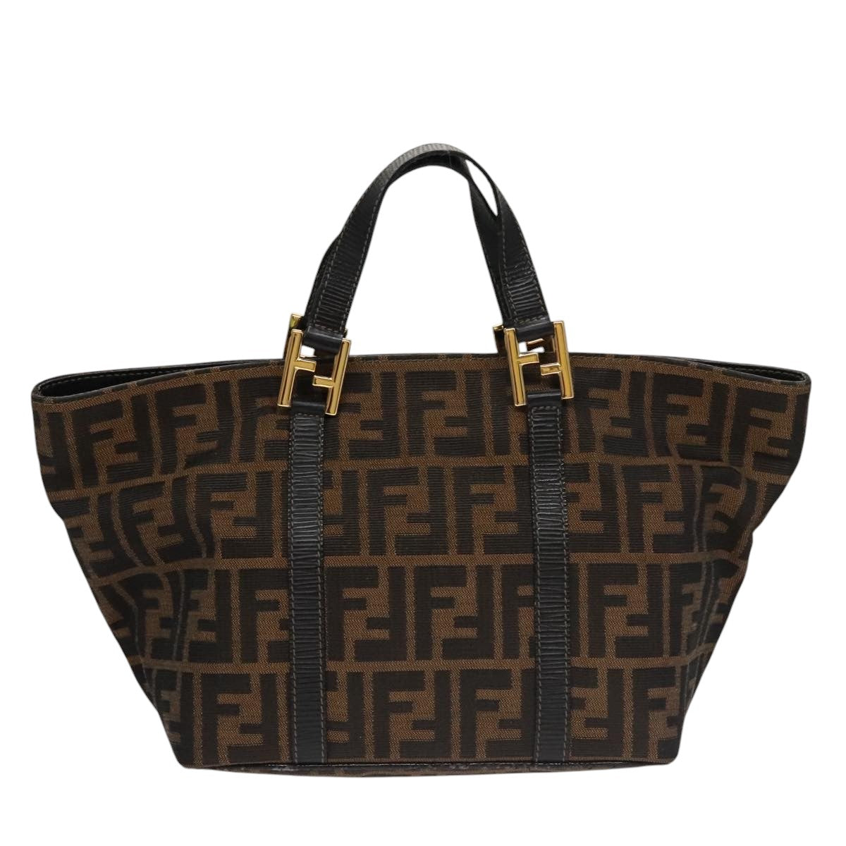 FENDI Zucca Canvas Hand Bag Brown Black gold 109153
