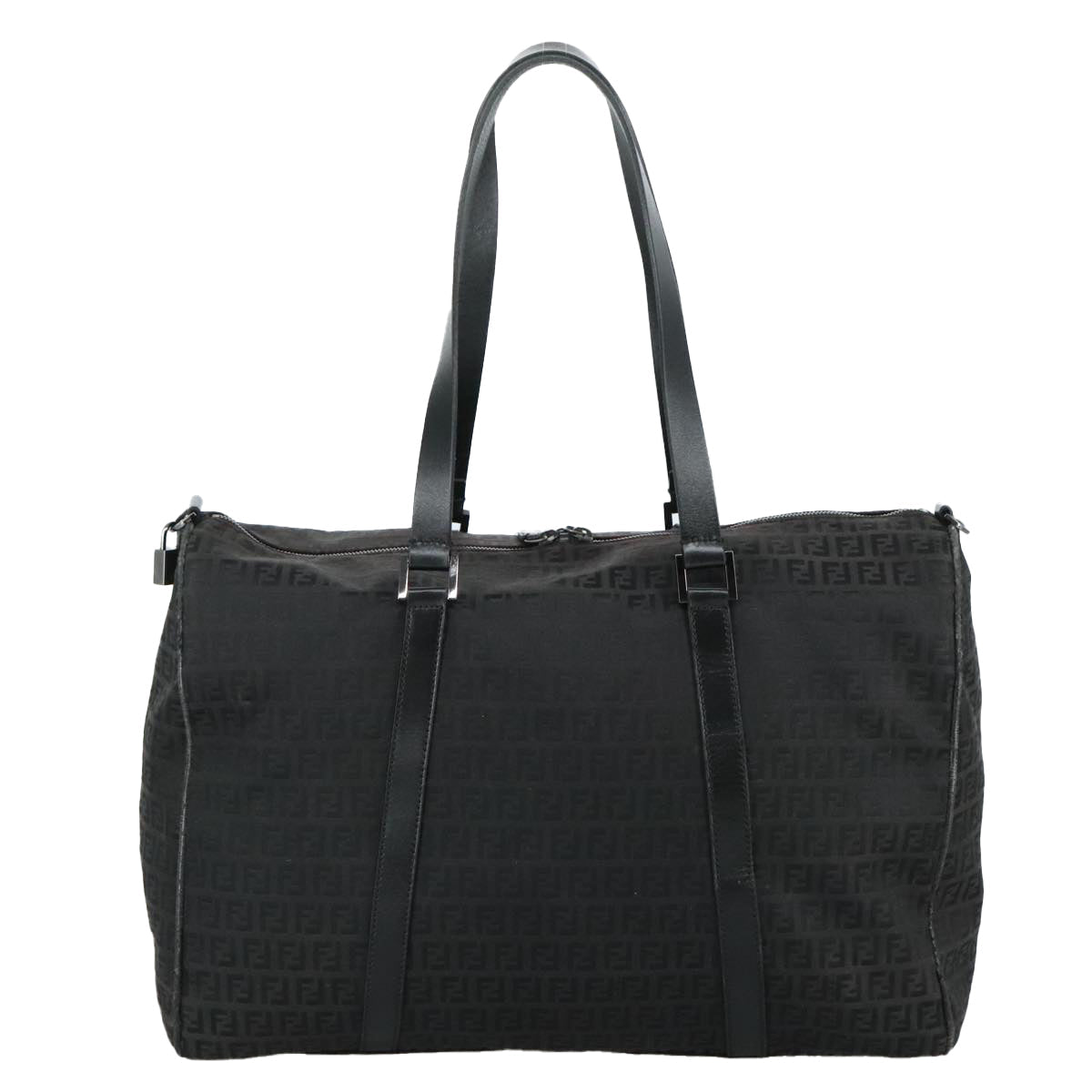 FENDI Zucchino Canvas Boston Bag Silver Black 109161