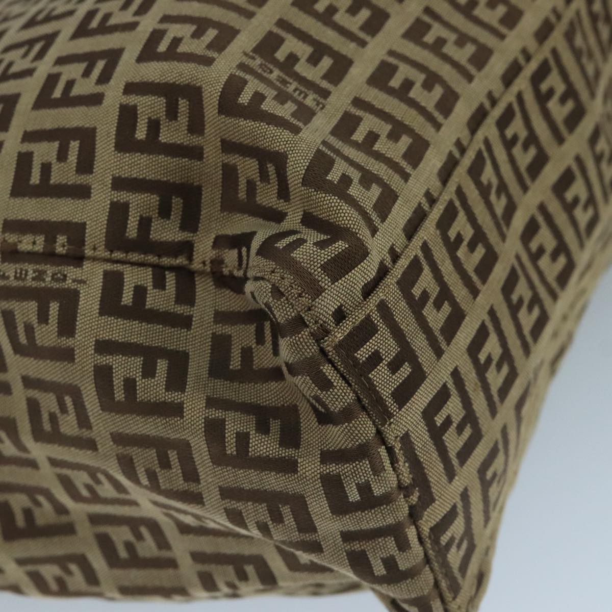FENDI Zucchino Canvas Tote Bag Beige Brown Silver 109192