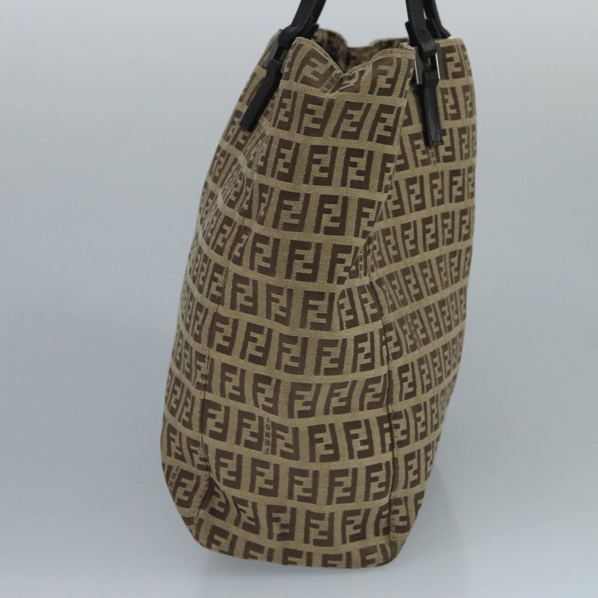 FENDI Zucchino Canvas Tote Bag Beige Brown Silver 109192