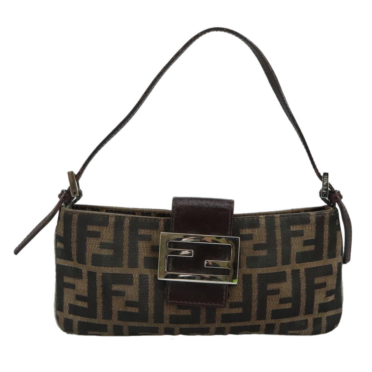 FENDI Zucca Canvas Mamma Baguette Shoulder Bag Brown Black Silver 109322
