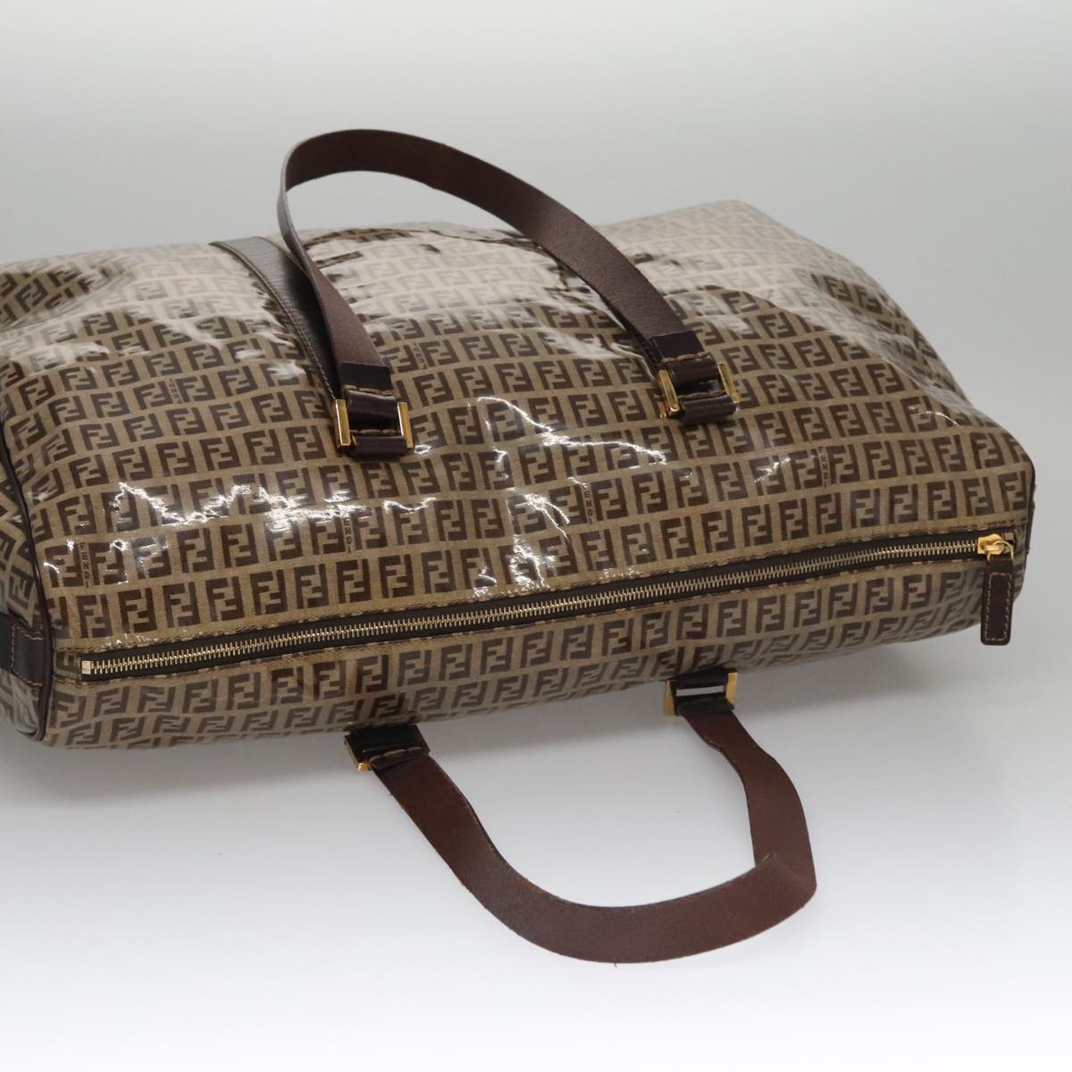 FENDI Zucchino Canvas Boston Bag Gold Beige 109630