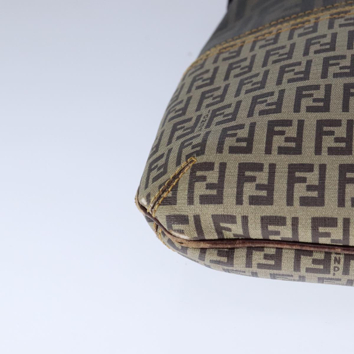 FENDI Zucca Canvas Zucchino Canvas Shoulder Bag Brown Black 109820