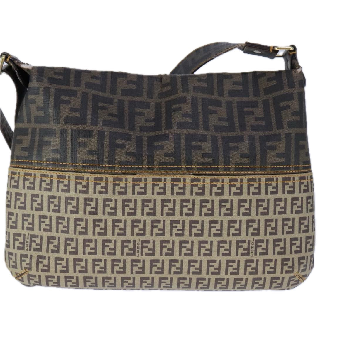 FENDI Zucca Canvas Zucchino Canvas Shoulder Bag Brown Black 109820