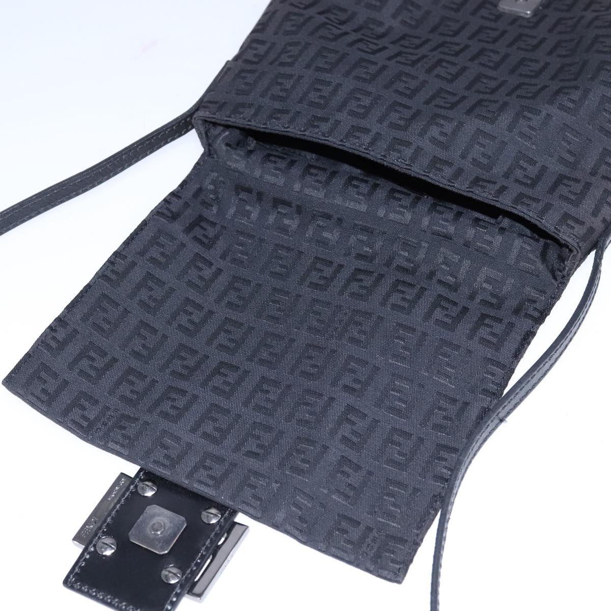 FENDI Zucchino Canvas Mamma Shoulder Bag Black 109966