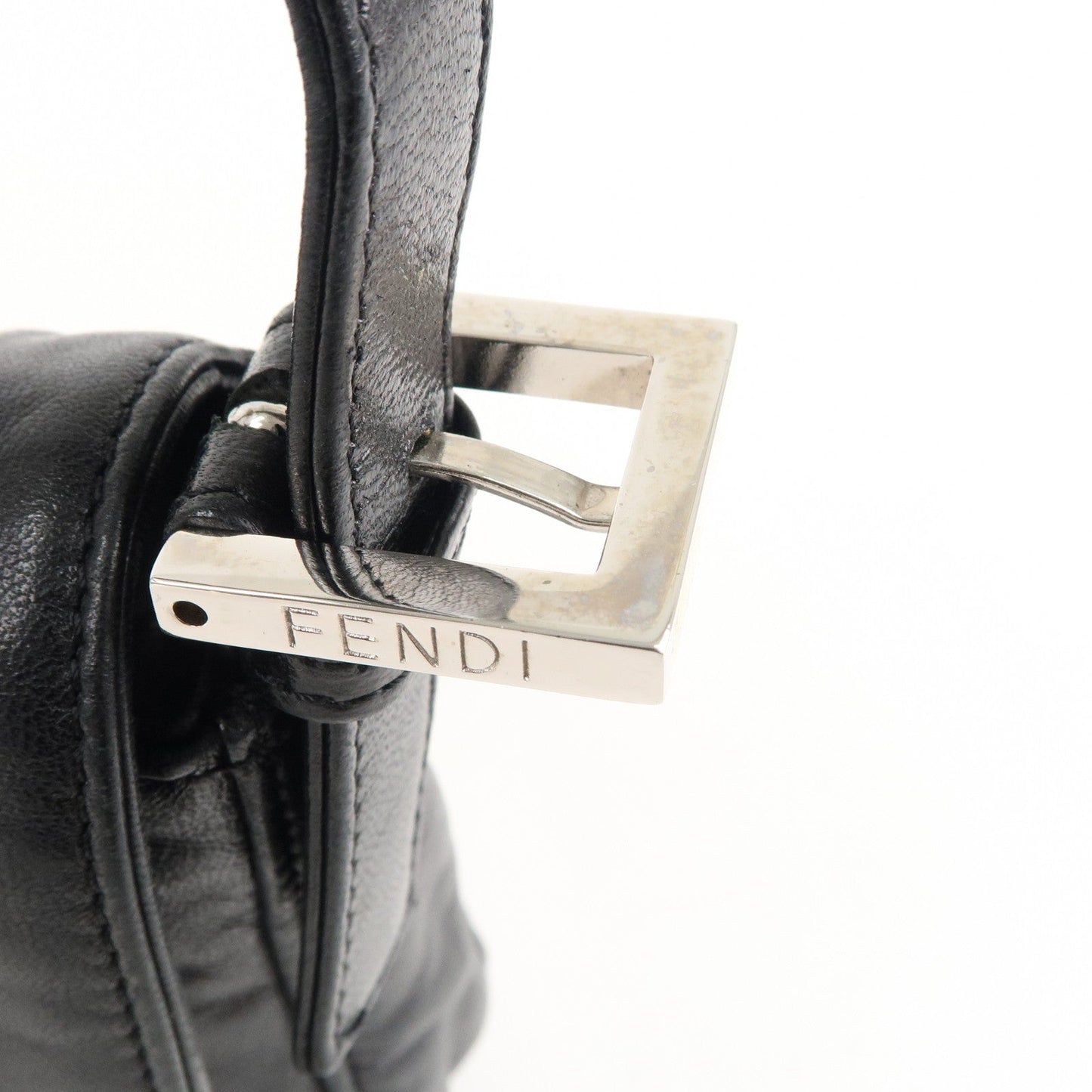 FENDI Mamma Baguette Leather Hand Bag Shoulder Bag Black Green