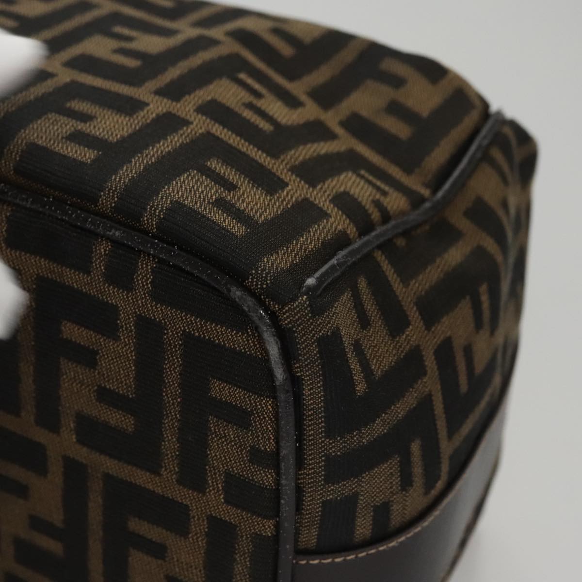 FENDI Zucca Canvas Vanity Pouch Nylon Brown Black gold 110674