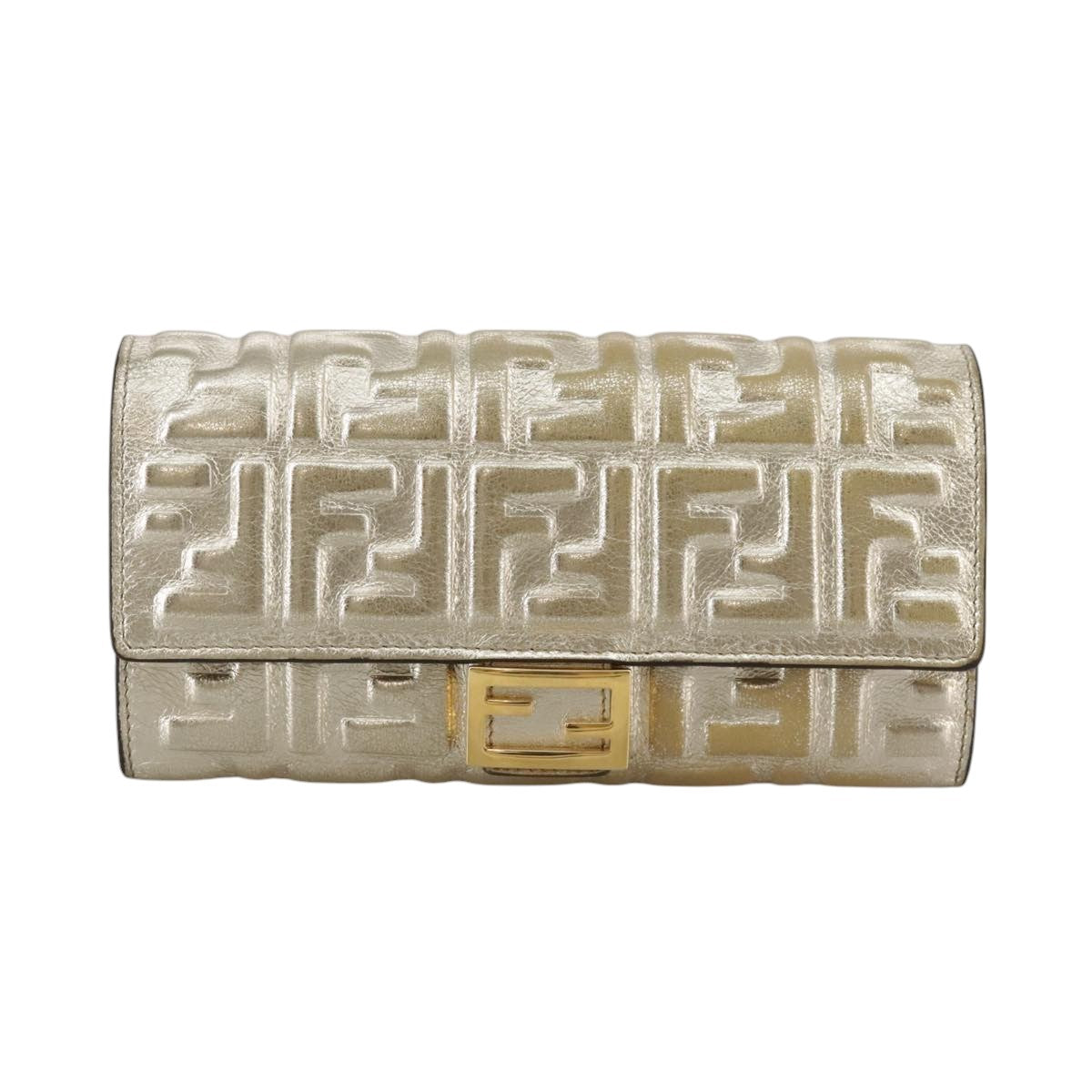 FENDI Zucca Canvas Long Wallet Leather Gold 110760