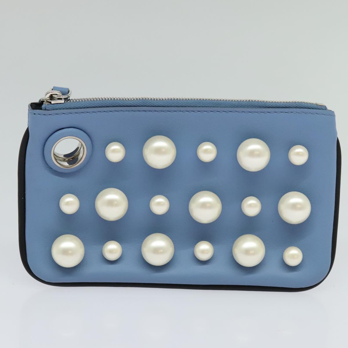 FENDI Triplet Clutch Bag Leather Blue White black 110886