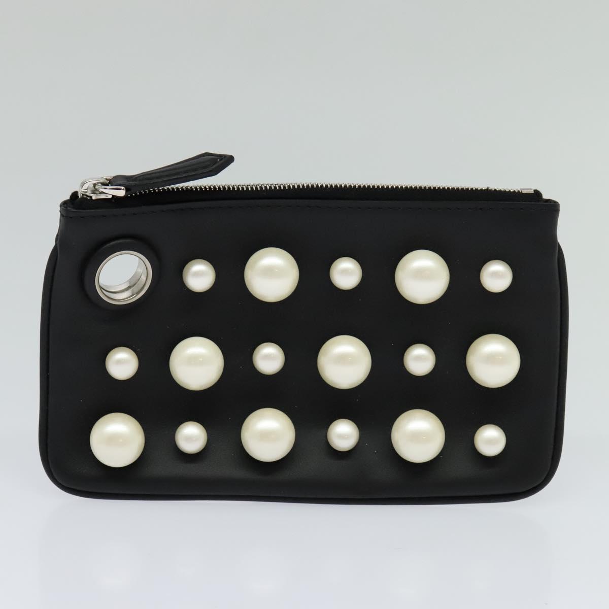 FENDI Triplet Clutch Bag Leather Black 110887