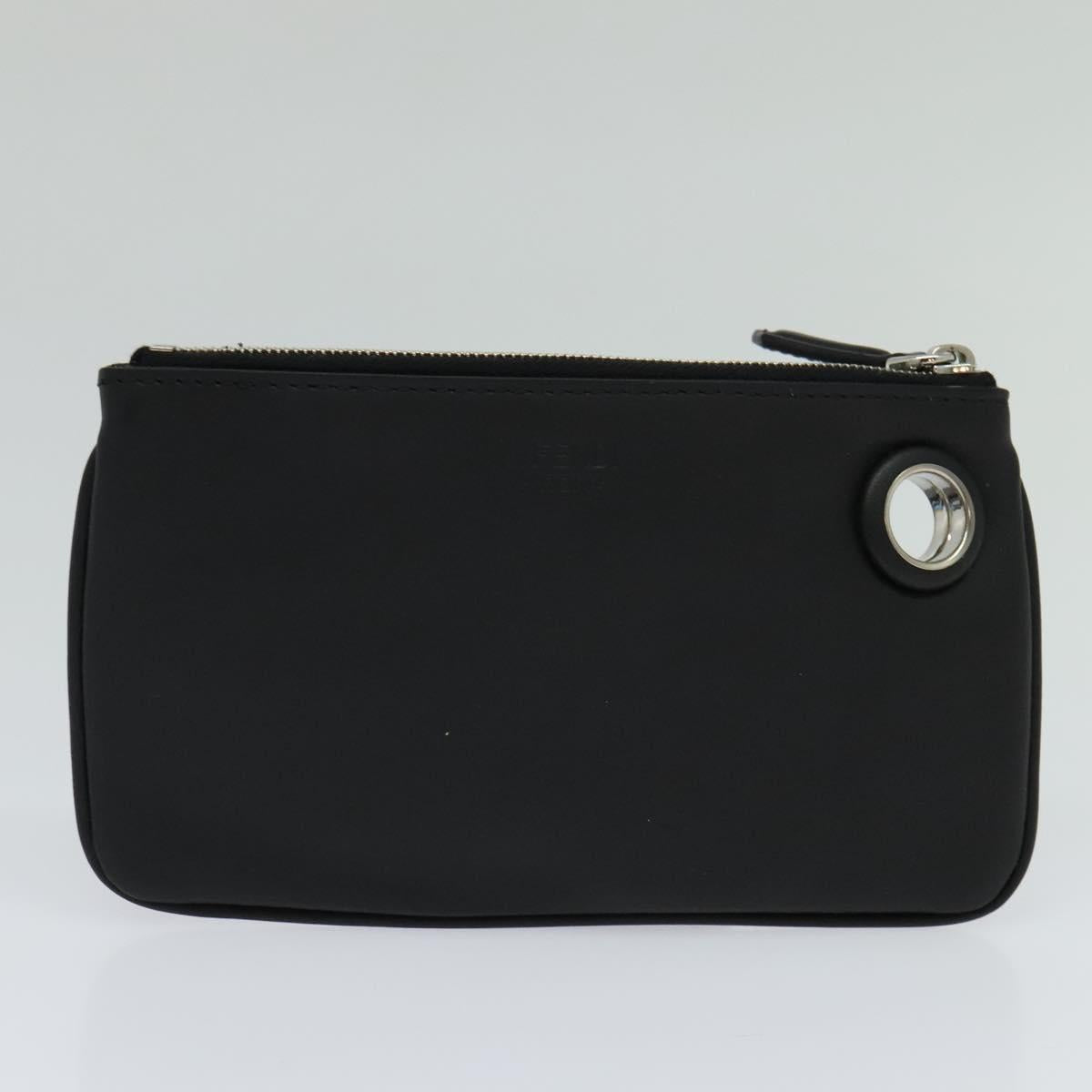 FENDI Triplet Clutch Bag Leather Black 110887