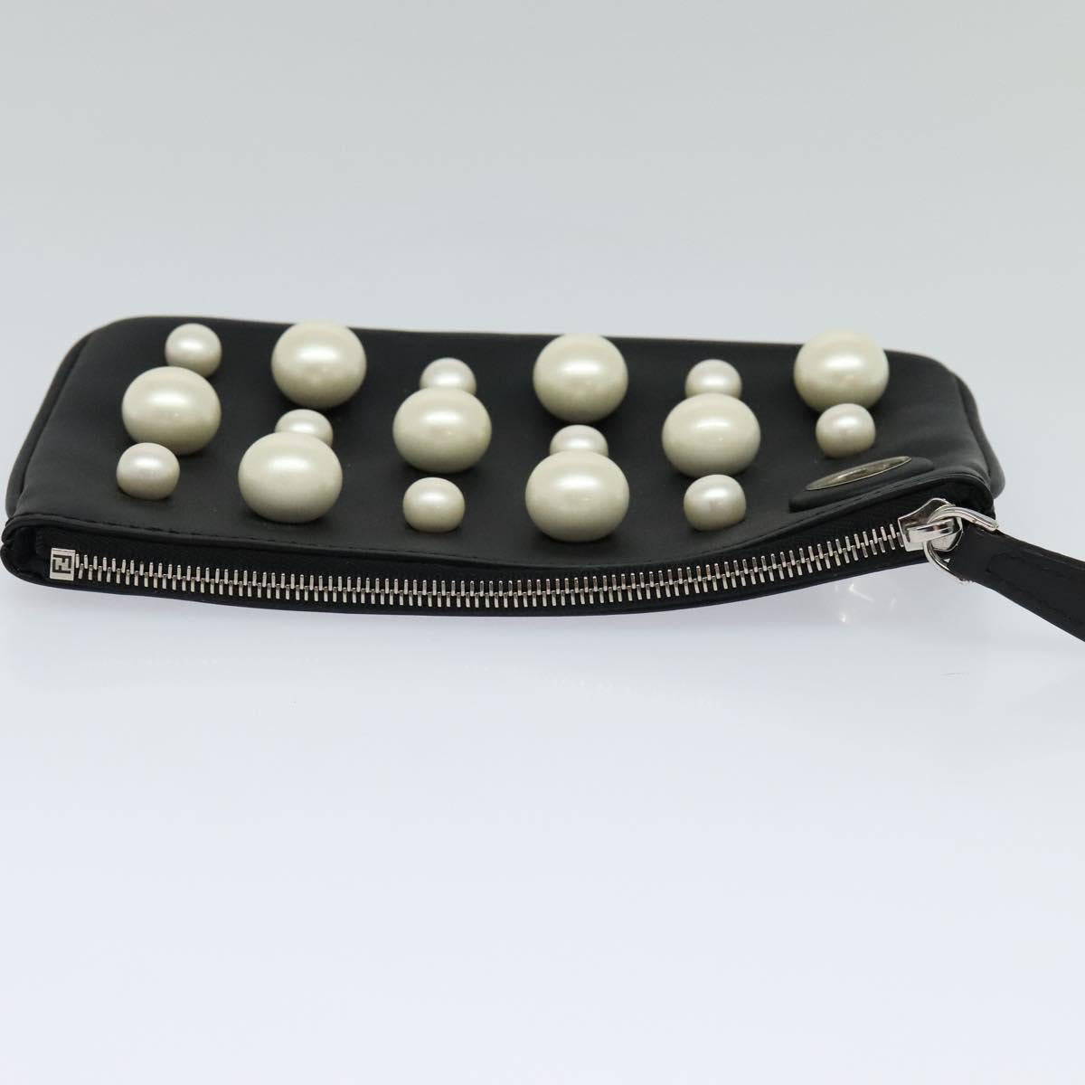 FENDI Triplet Clutch Bag Leather Black 110887