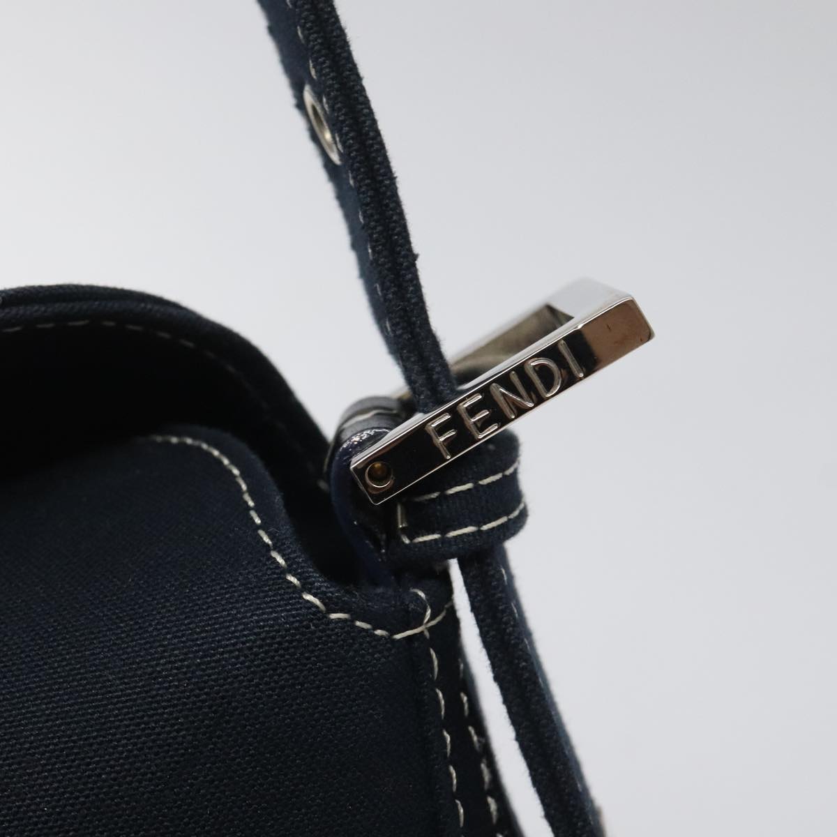 FENDI Mamma Baguette Shoulder Bag Canvas Navy 110912