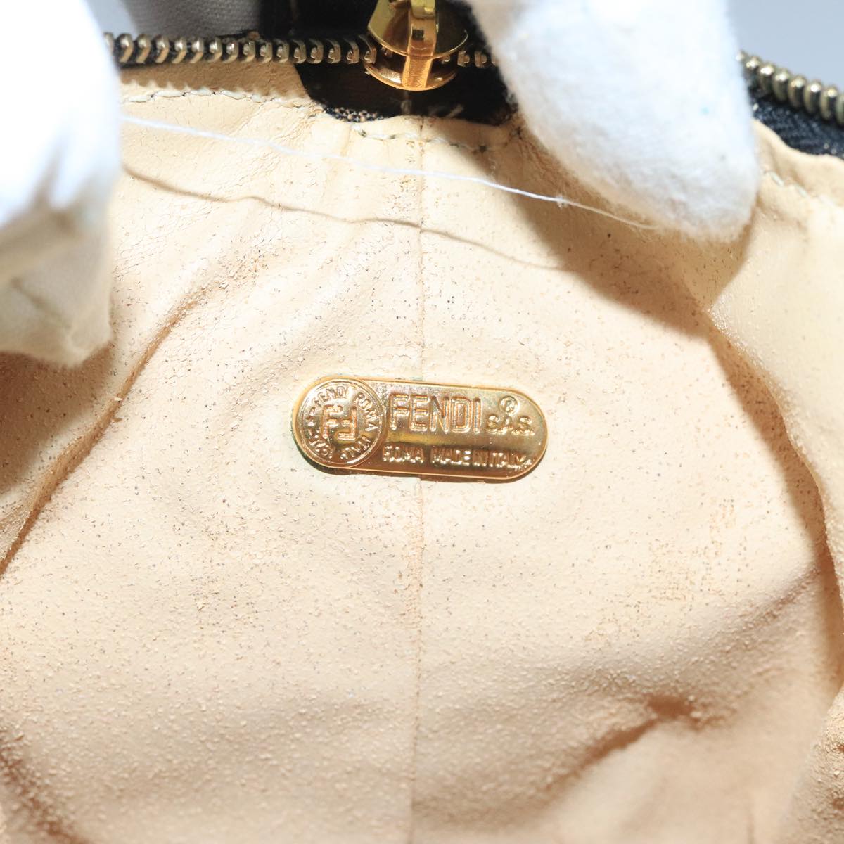FENDI Zucca Canvas Mini Hand Bag Brown Black gold 111096