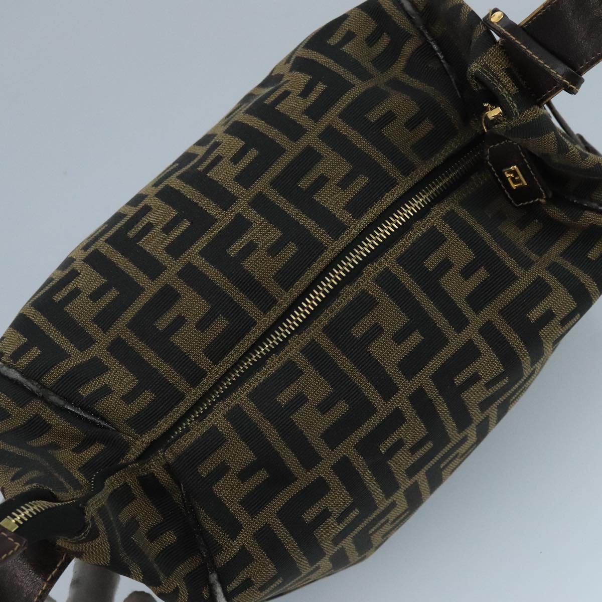 FENDI Zucca Canvas Vanity Pouch Brown Black gold 111462