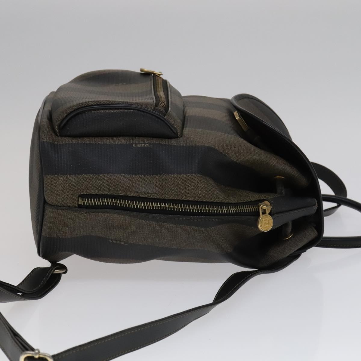 FENDI Pecan Canvas Backpack Brown Black gold 111604