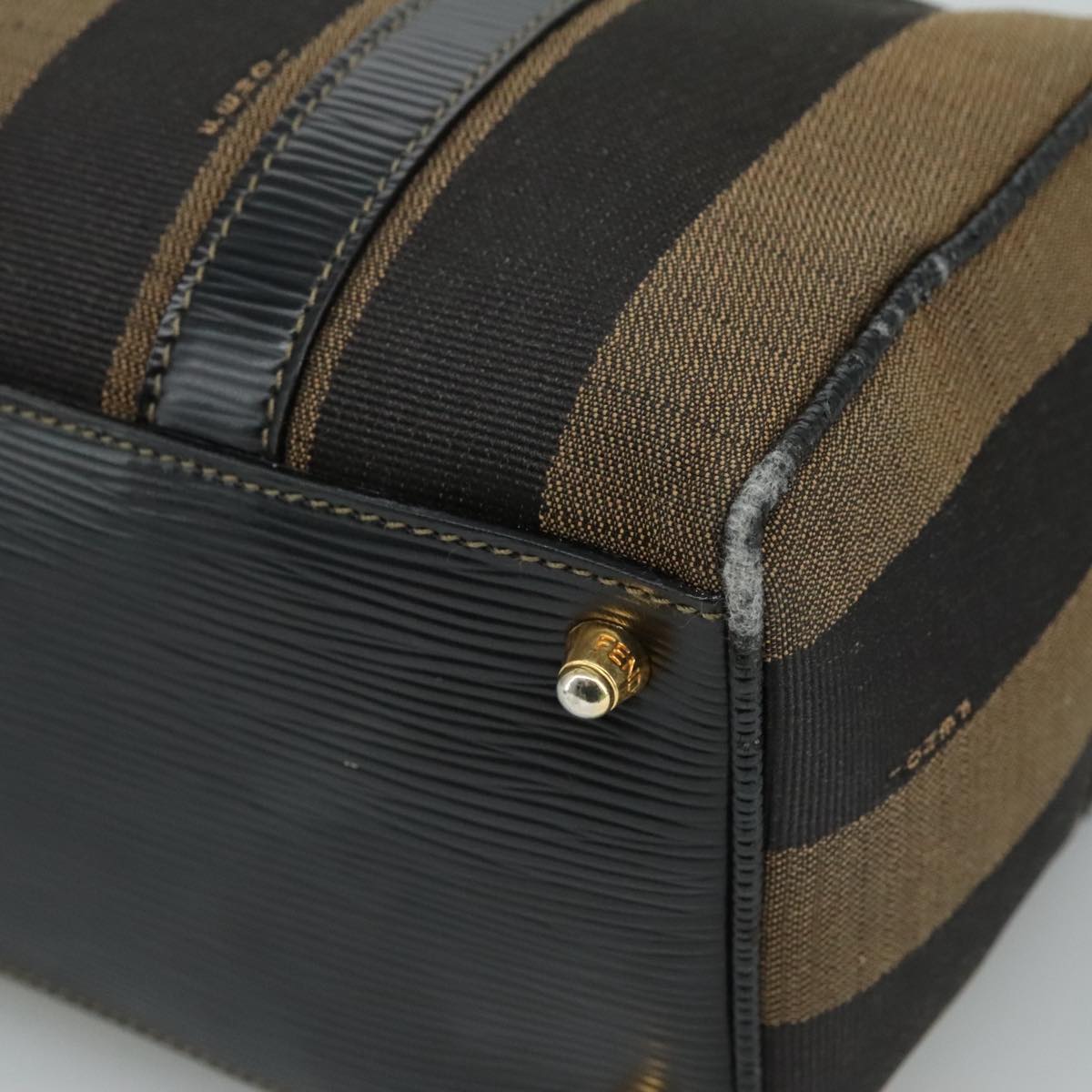 FENDI Pecan Canvas Hand Bag 2way Brown Black gold 111719