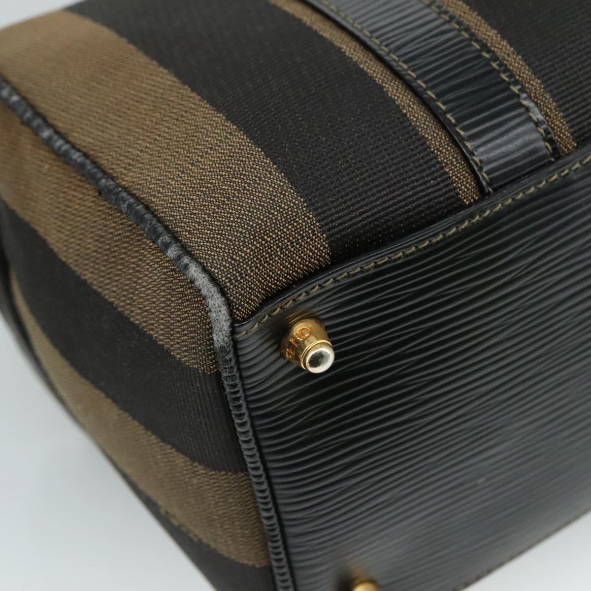 FENDI Pecan Canvas Hand Bag 2way Brown Black gold 111719