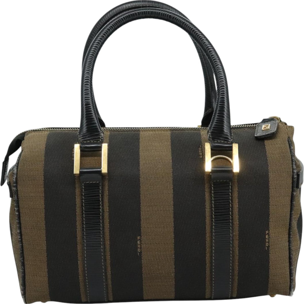FENDI Pecan Canvas Hand Bag 2way Brown Black gold 111719