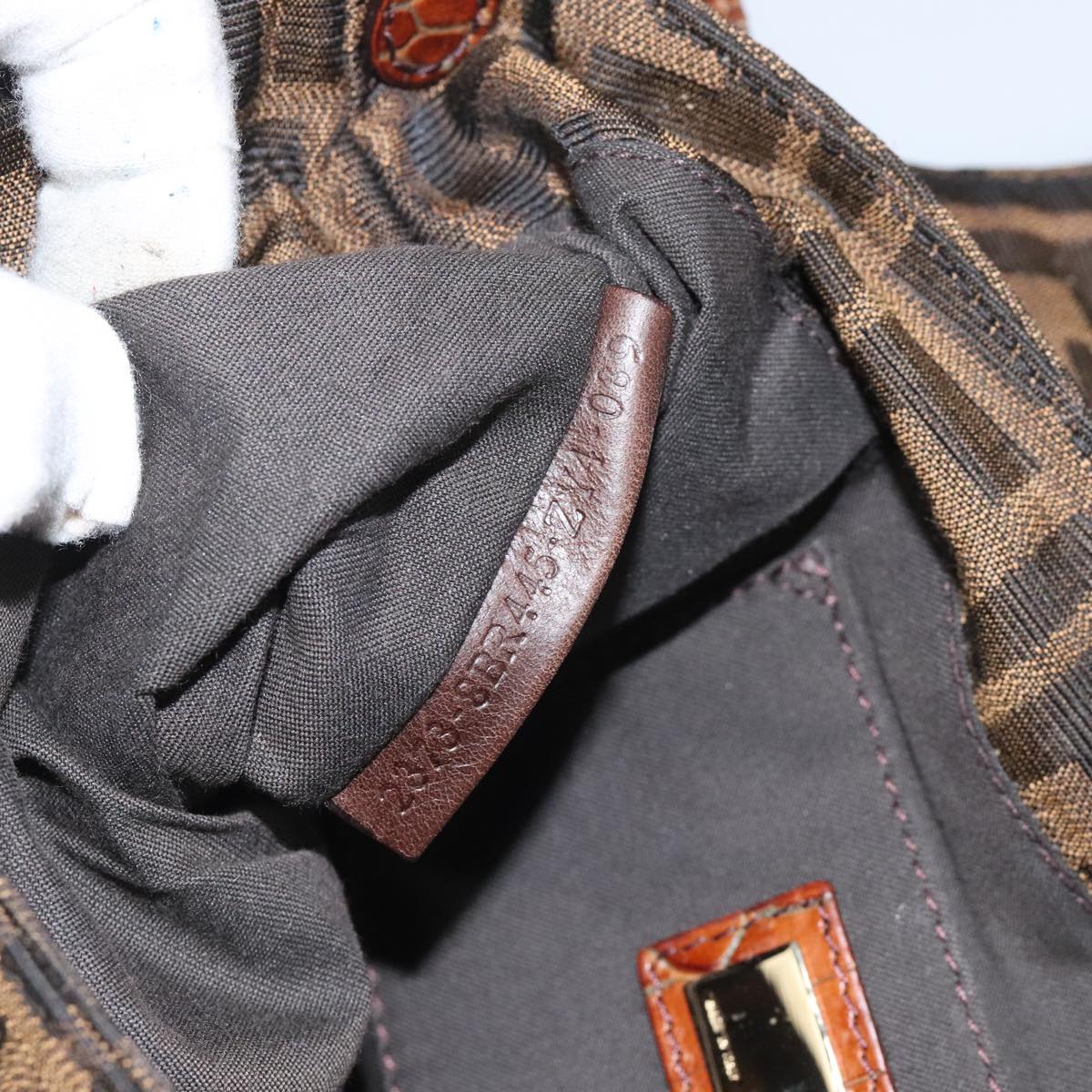 FENDI Zucca Canvas Shoulder Bag Brown Black gold 111883