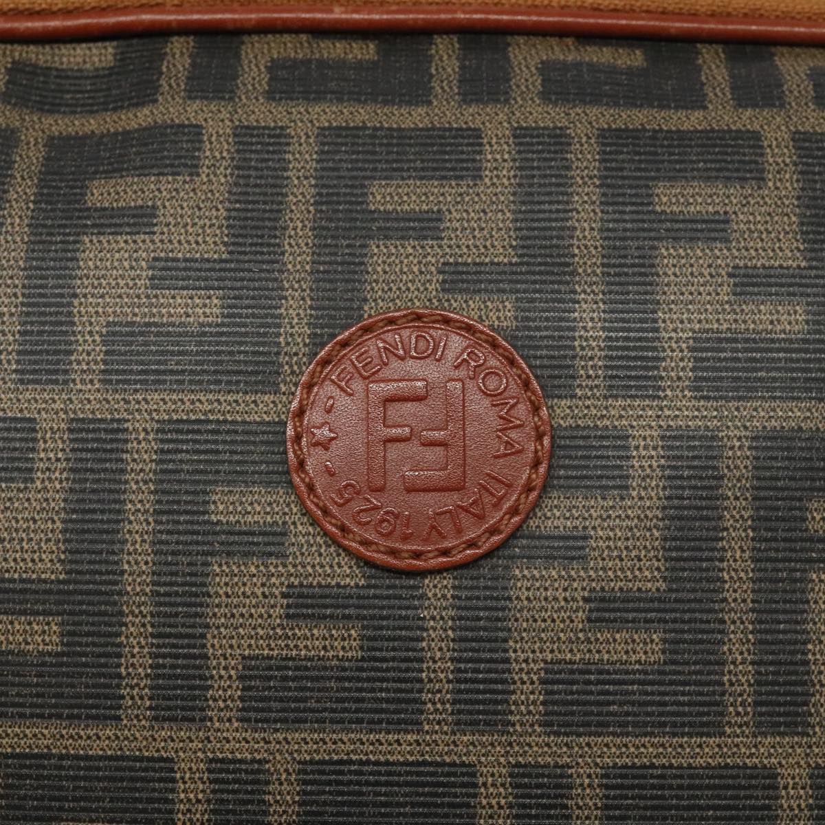 FENDI Zucca Canvas Shoulder Bag PVC Leather Brown Black gold 111885
