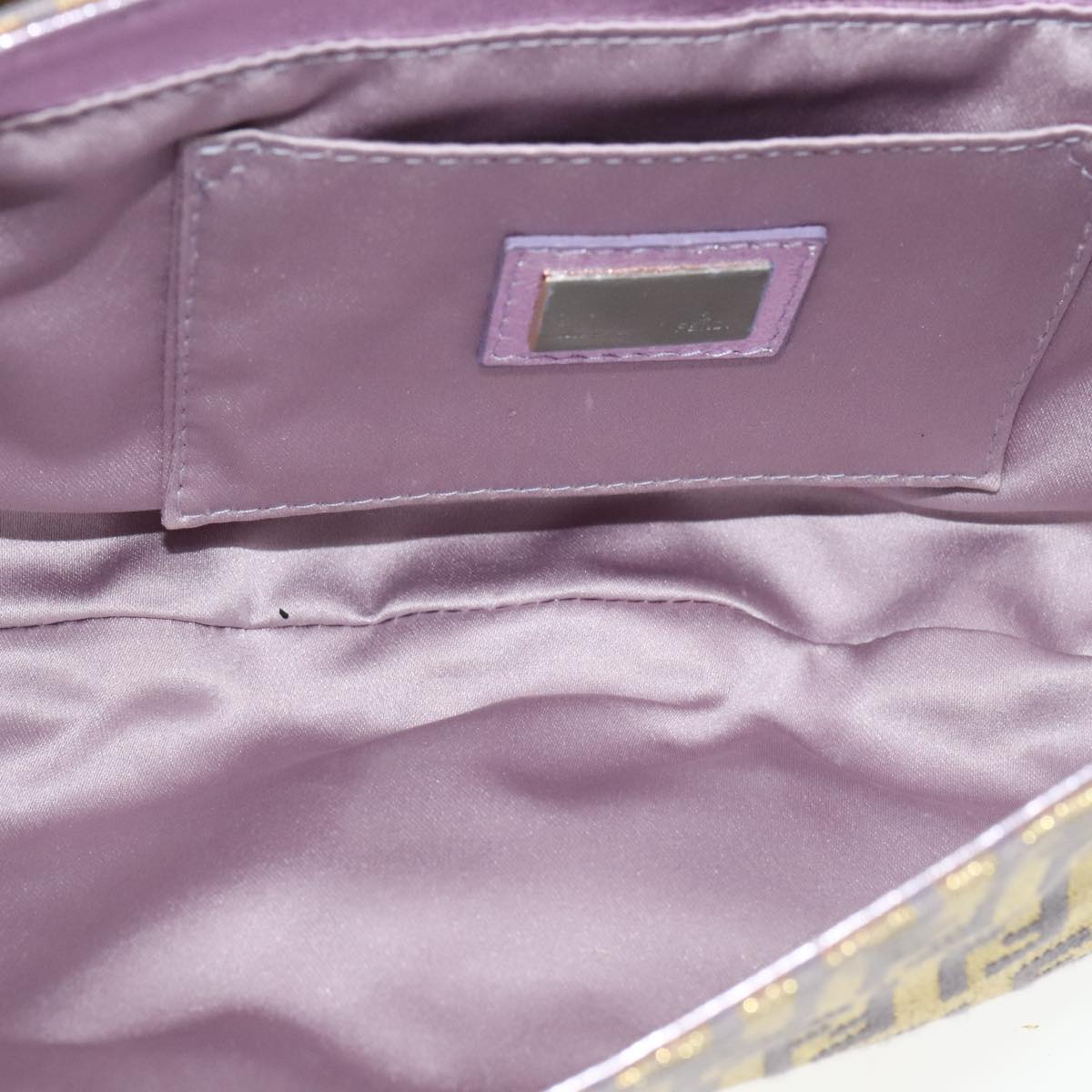 FENDI Zucchino Canvas Shoulder Bag Gold Purple 112288