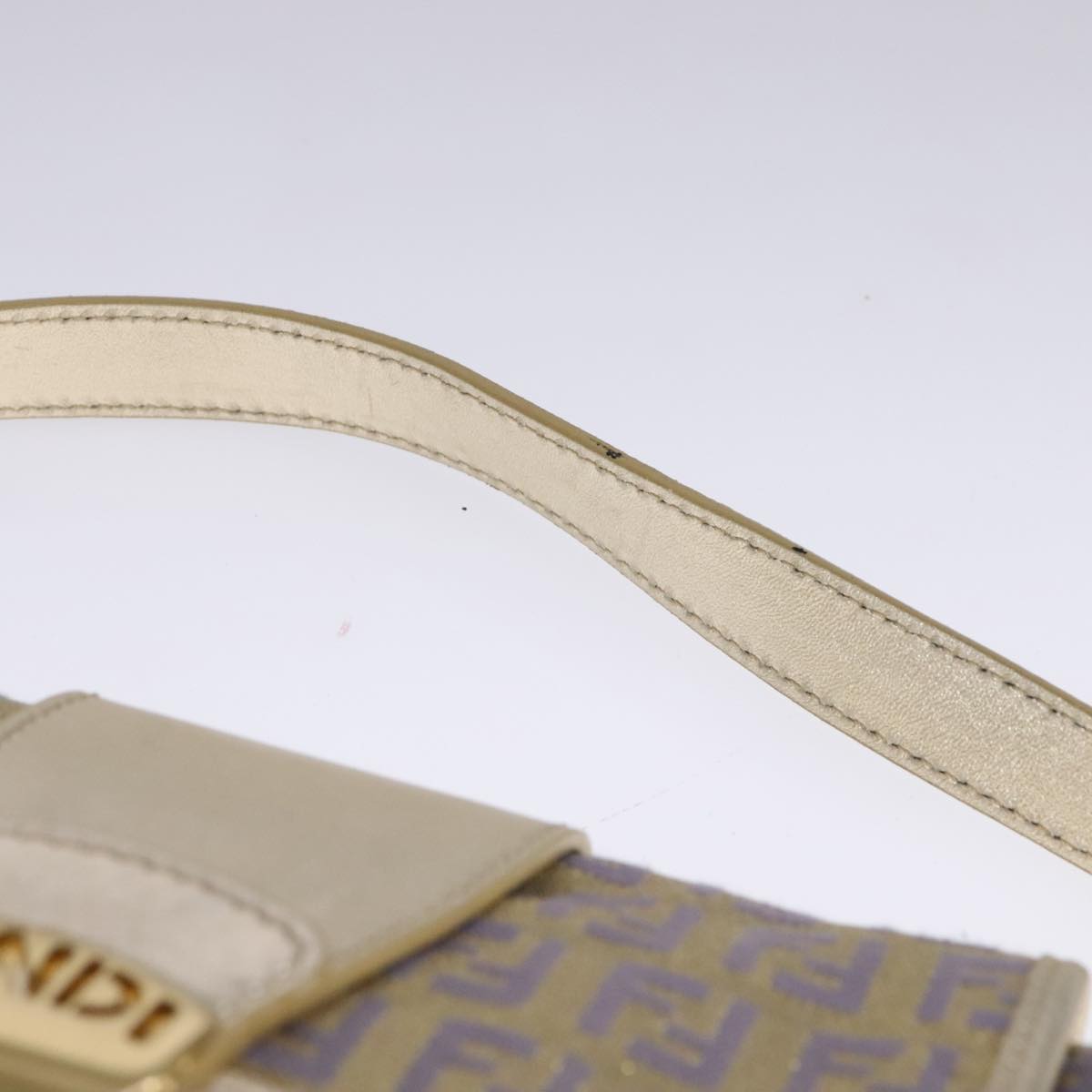 FENDI Zucchino Canvas Shoulder Bag Gold Purple 112288