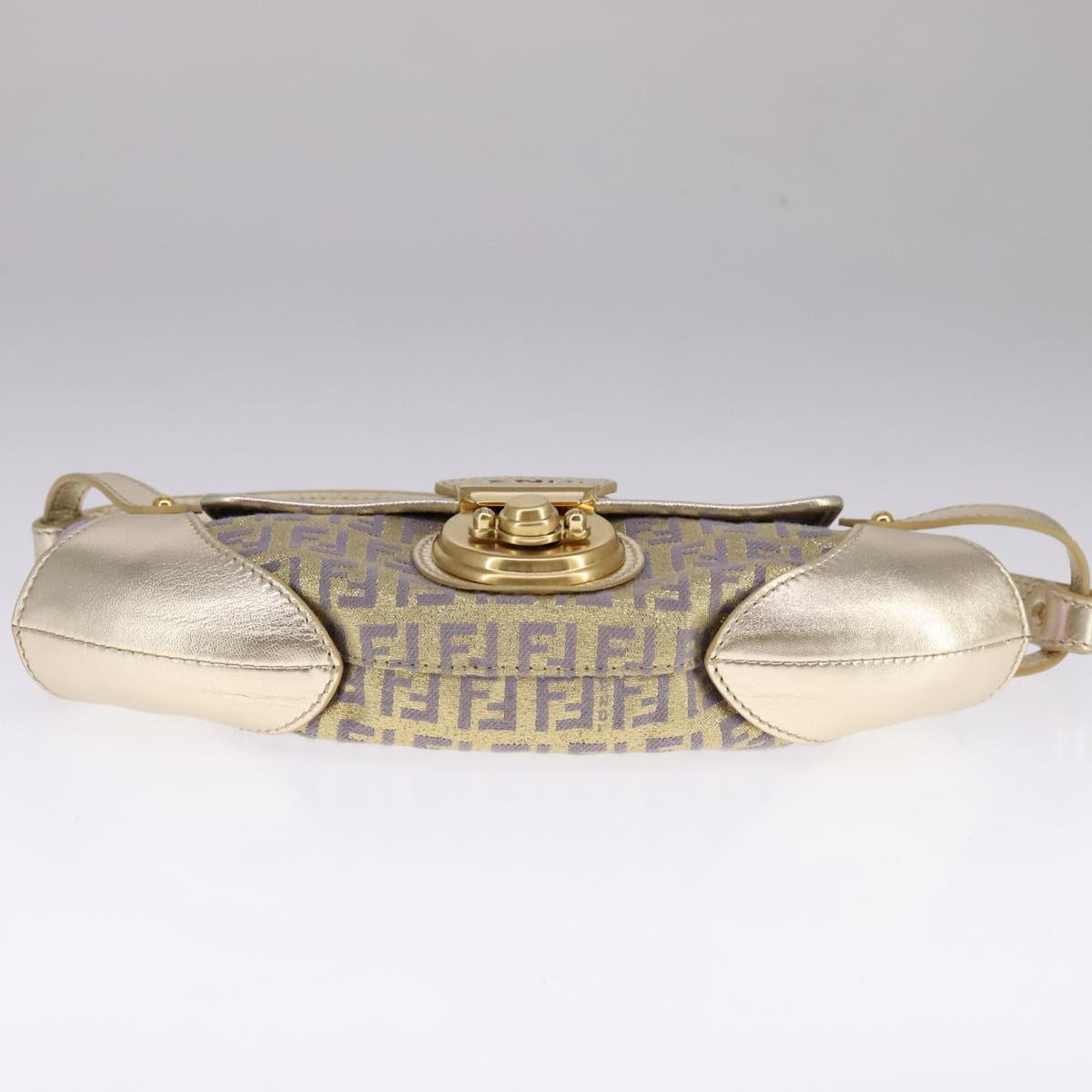 FENDI Zucchino Canvas Shoulder Bag Gold Purple 112288