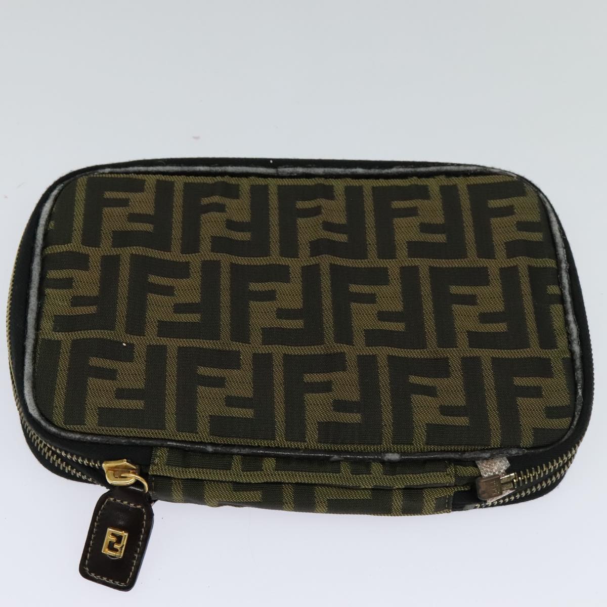 FENDI Zucca Canvas Vanity Pouch Brown Black gold 112683