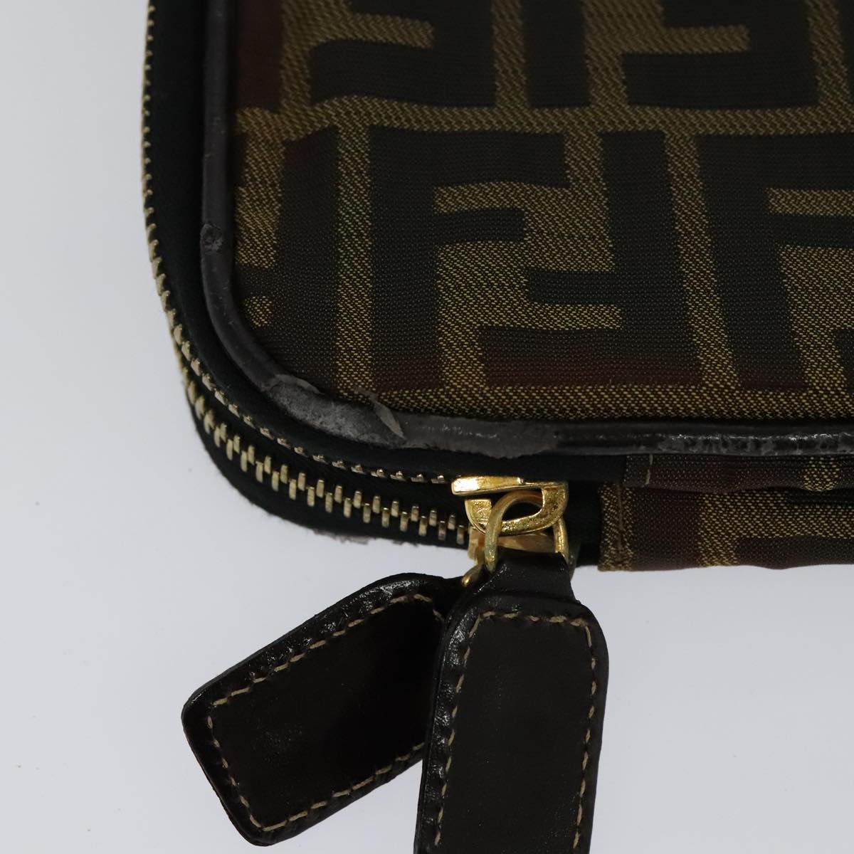 FENDI Zucca Canvas Vanity Pouch Brown Black gold 112847