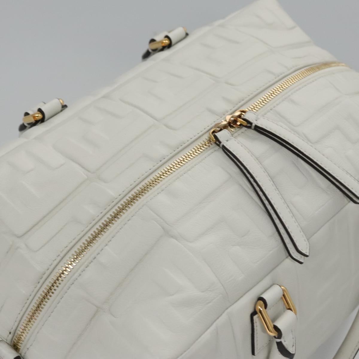 FENDI Zucca Canvas Hand Bag Leather 2way White Gold 113157