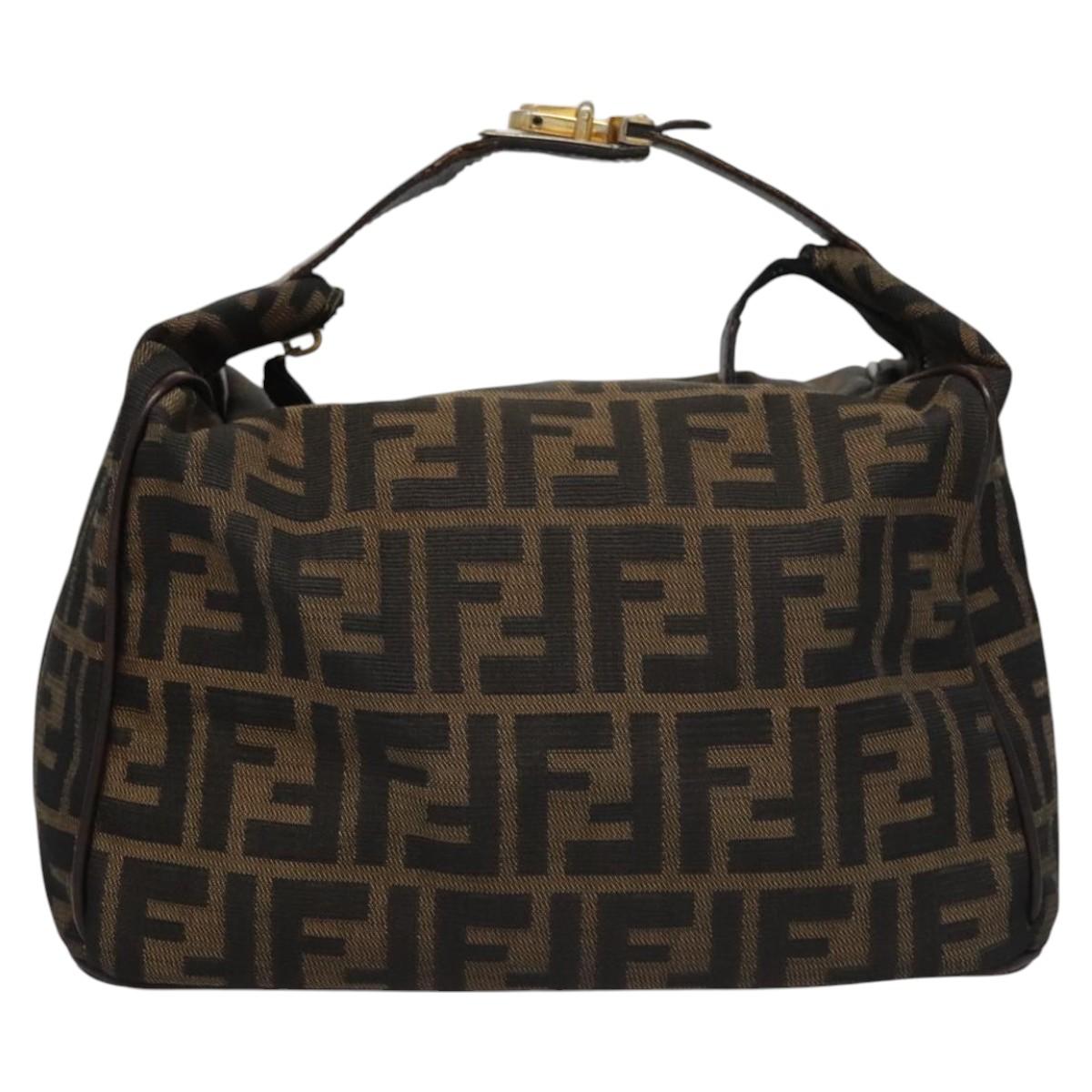 FENDI Zucca Canvas Hand Bag Brown Black gold 113255