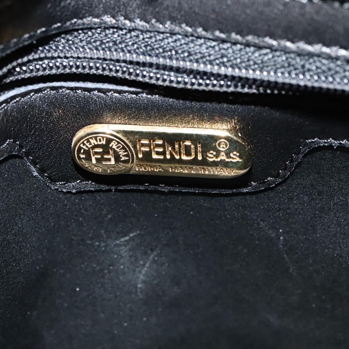 FENDI Hand Bag Leather Metal Black Gold 114362