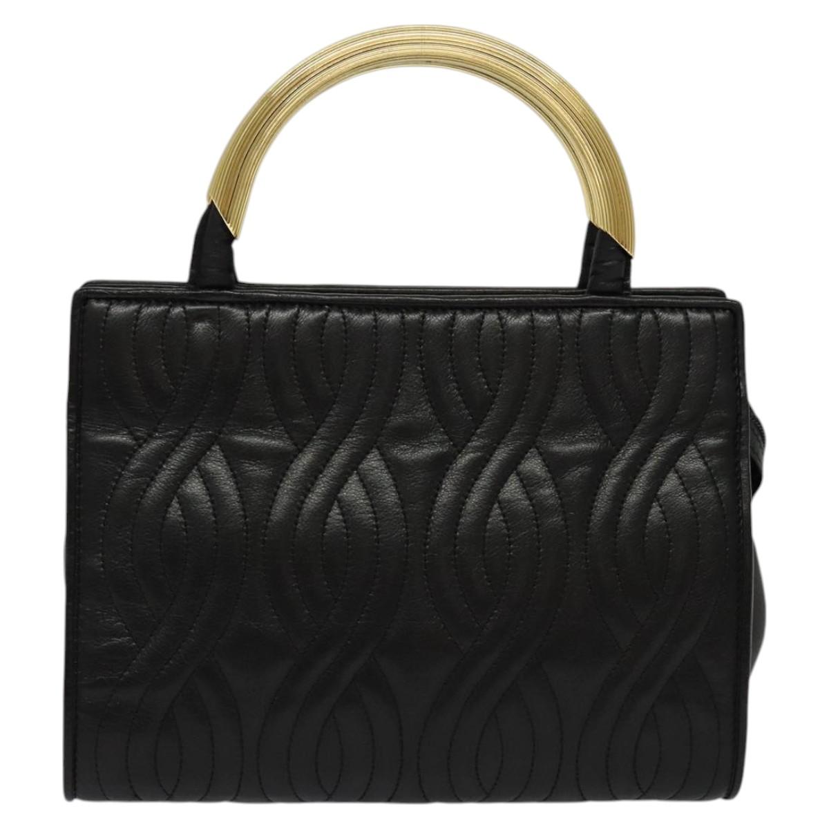FENDI Hand Bag Leather Metal Black Gold 114362