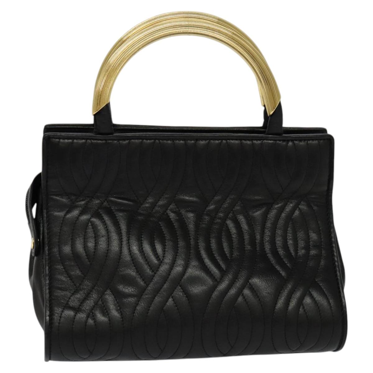 FENDI Hand Bag Leather Metal Black Gold 114362