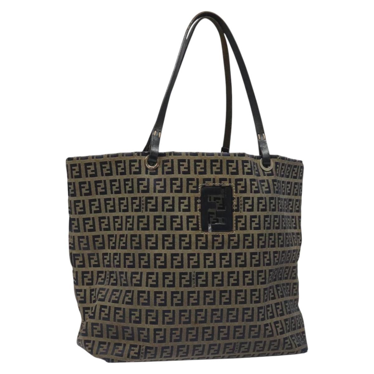FENDI Zucchino Canvas Tote Bag Navy 114388
