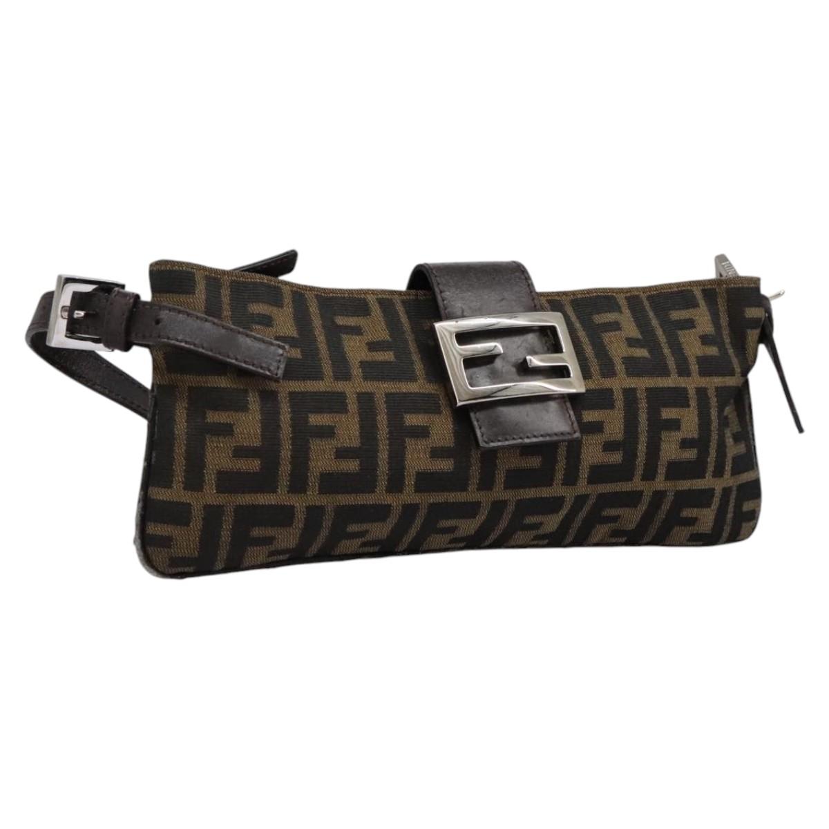 FENDI Zucca Canvas Mamma Baguette Shoulder Bag Brown Black 114484