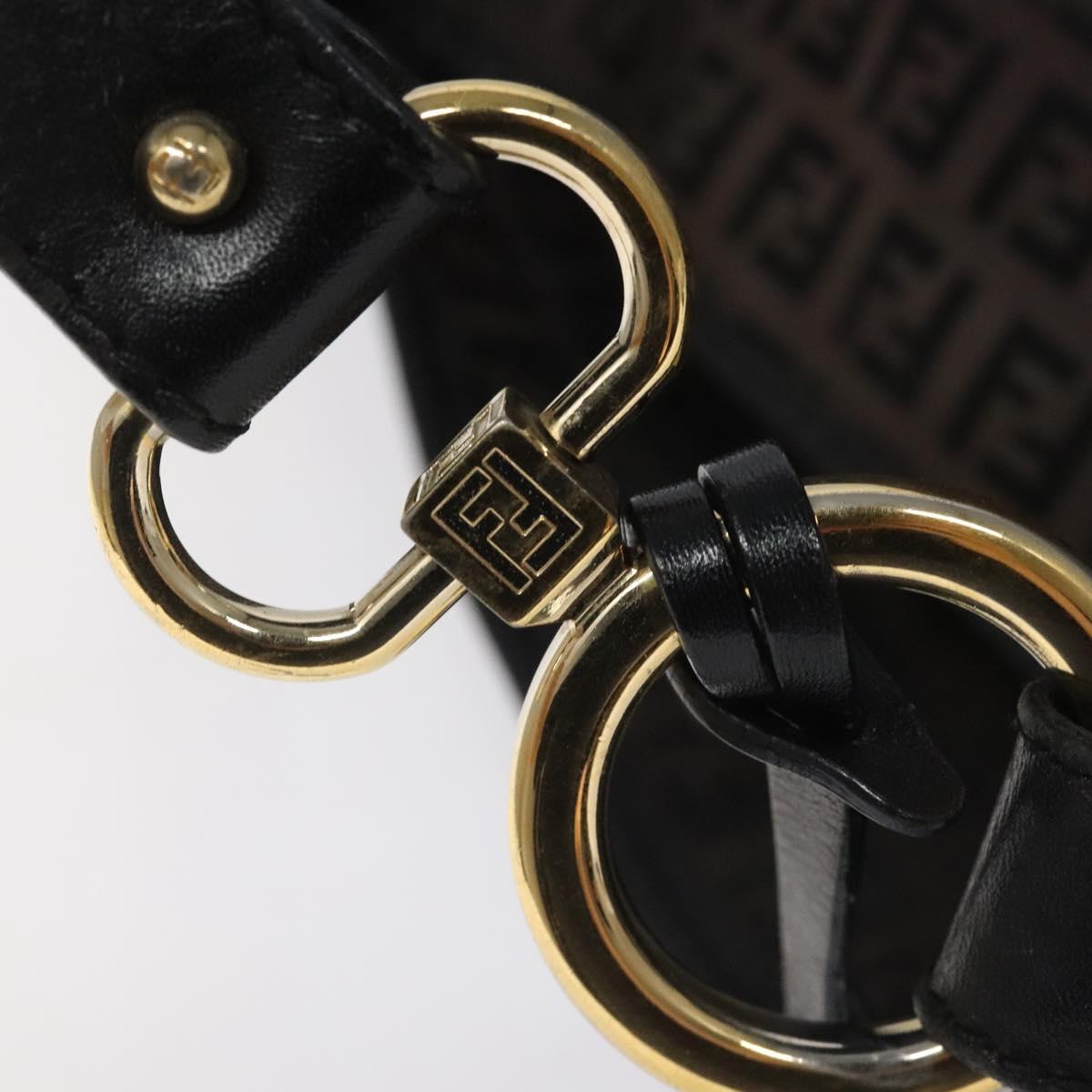 FENDI Zucchino Canvas Shoulder Bag Black 114485