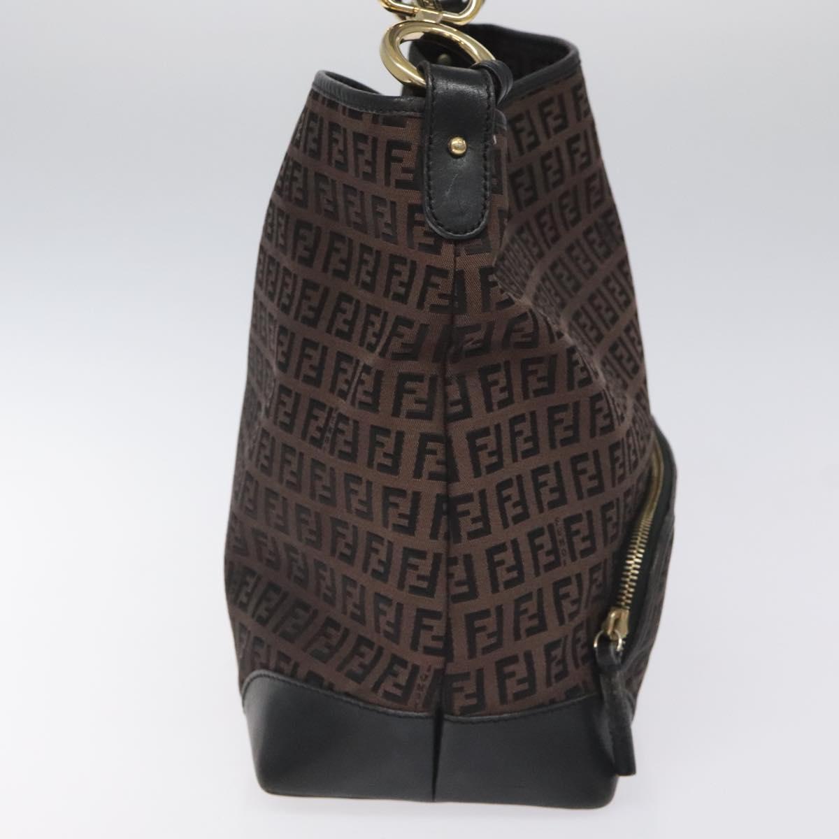FENDI Zucchino Canvas Shoulder Bag Black 114485