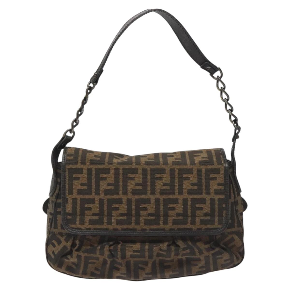 FENDI Zucca Canvas Shoulder Bag Brown Black 114514