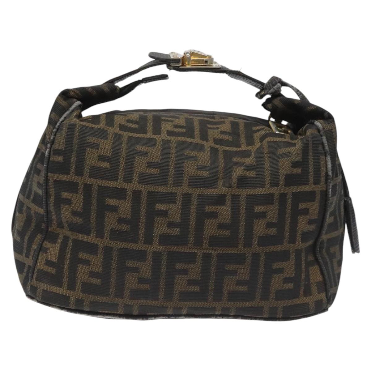 FENDI Zucca Canvas Vanity Hand Bag Brown Black 115424