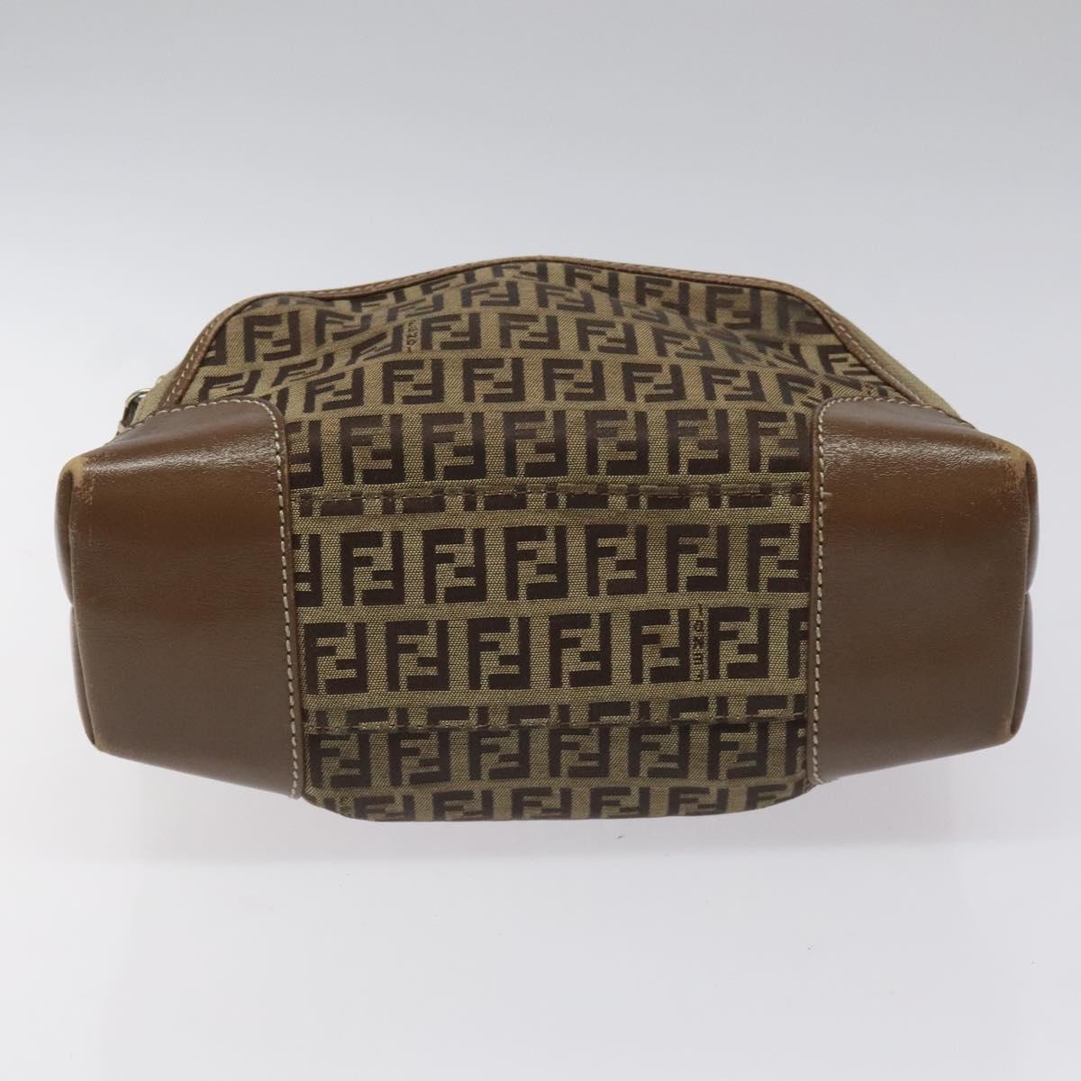 FENDI Zucchino Canvas Hand Bag Brown Beige Silver 115510