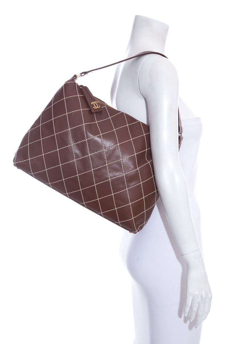 Chanel Brown Surpique Hobo Handbag