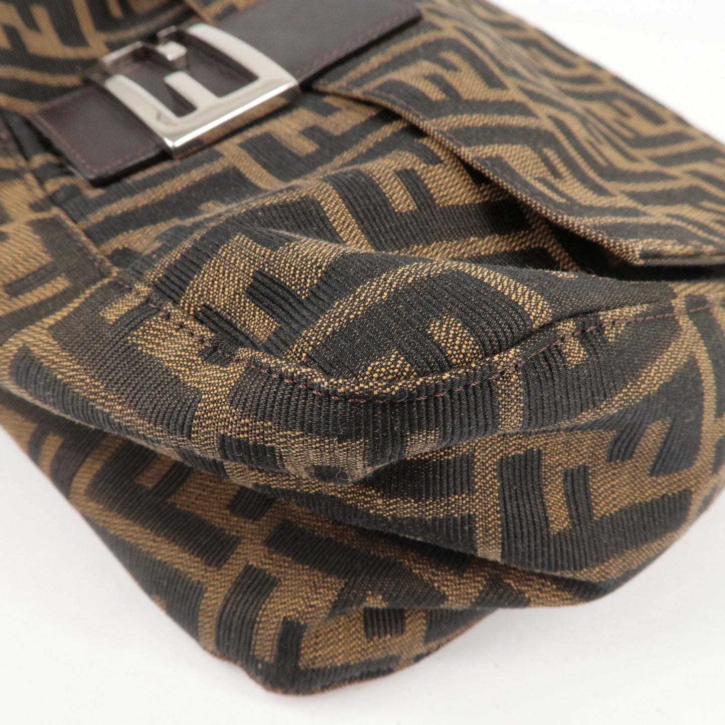 FENDI Zucca Mamma Baguette Canvas Leather Shoulder Bag 26325
